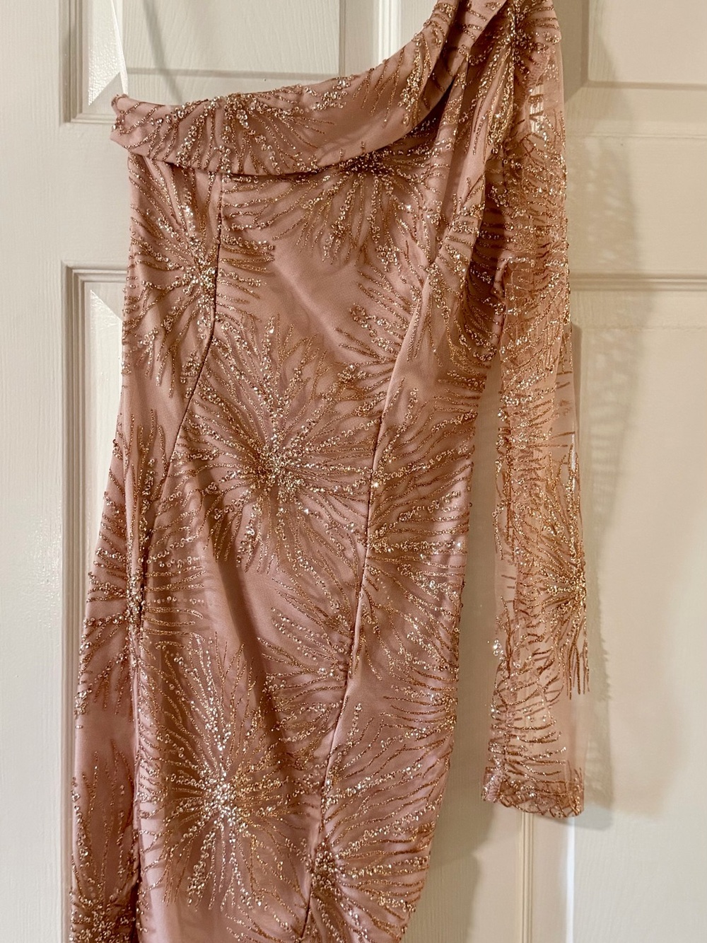 One-Shoulder Blush Sequin Evening Dress